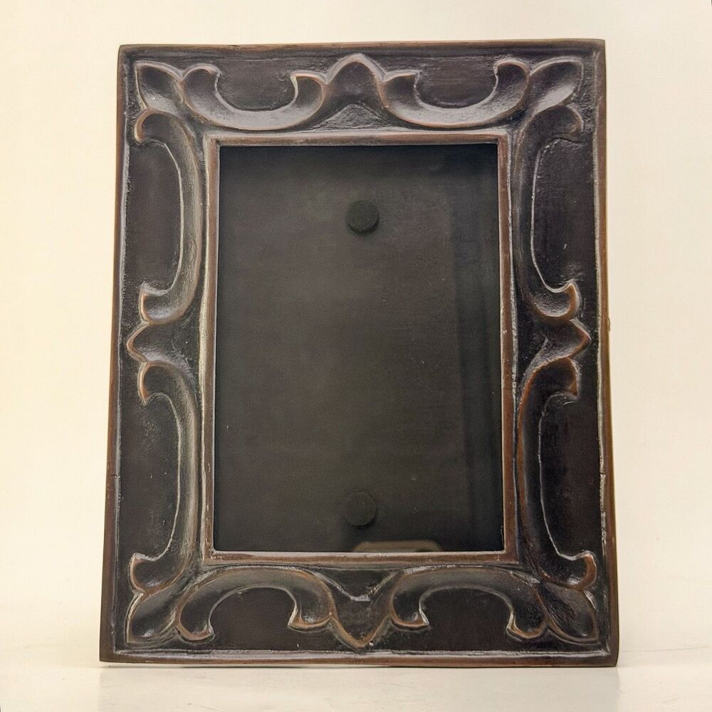 Vintage Embossed Metal Picture Frame – Art Nouveau / Mission Style Decor 5 x 7